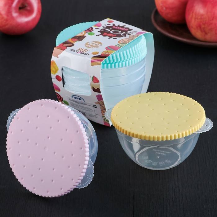 Набор ланч-боксов 4 шт "Печенье" круглых 13х12х7 см, цвета МИКС