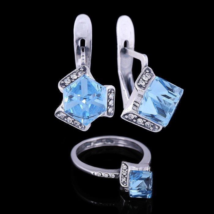 Гарнитур "Орест", размер 18, цвет голубой в чернёном серебре