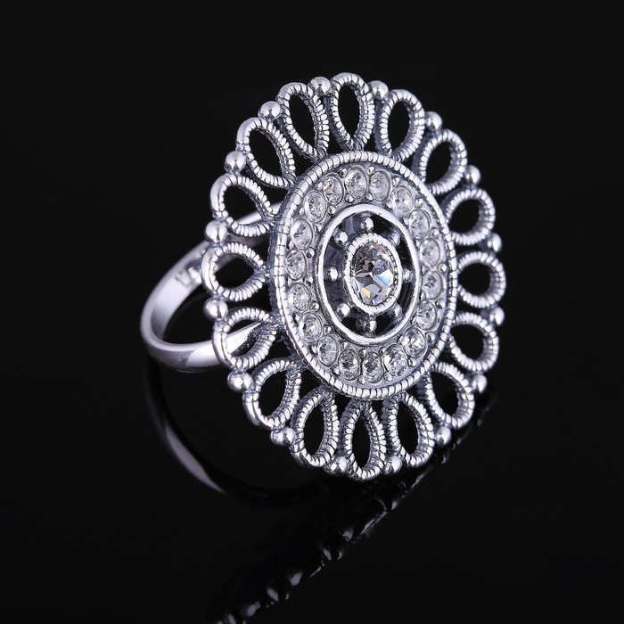Кольцо "Кристоль", размер 18, цвет белый в чернёном серебре