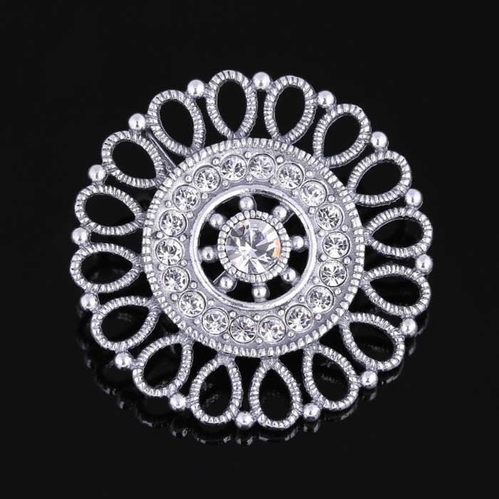 Брошь "Кристоль", цвет белый в чернёном серебре