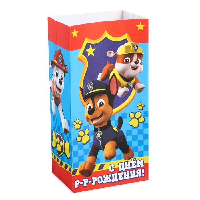 Щенячий патруль. Щенячий патруль. Пакет подарочный без ручек "С днем рождения!", 10х19,5х7 см
