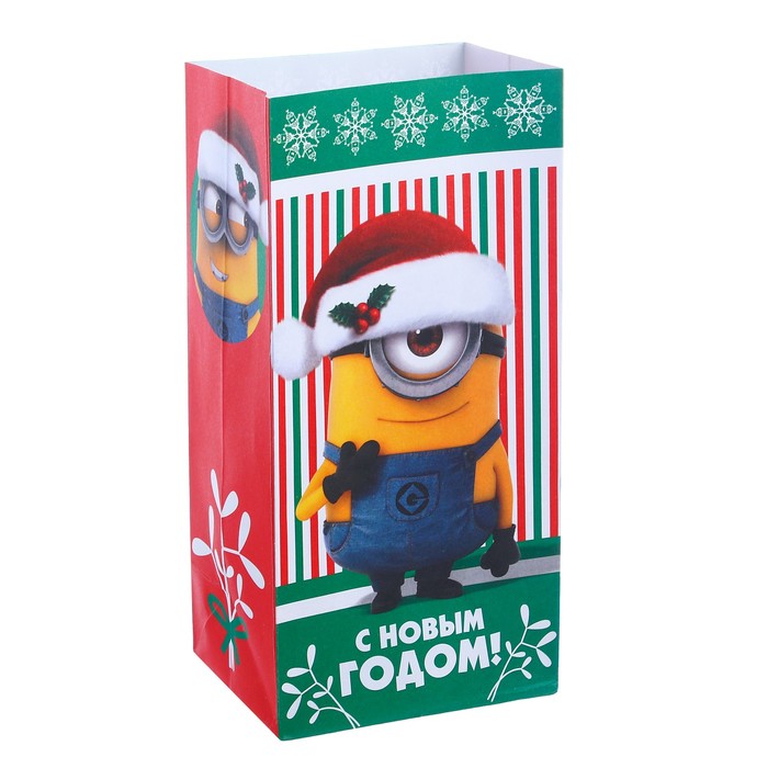 Пакет подарочный без ручек "С новым годом!" Гадкий Я,10 х19.5 х7 см
