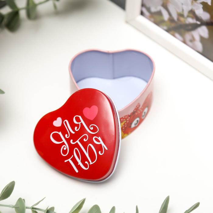 Шкатулка металл сердце "Сердечки-смайлики - Для тебя" 3,5х7х7 см