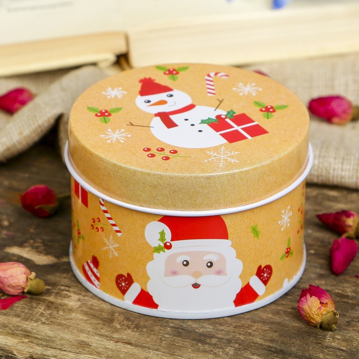 Шкатулка металл круглая "Новогодний праздник" 4,5х7,5х7,5 см
