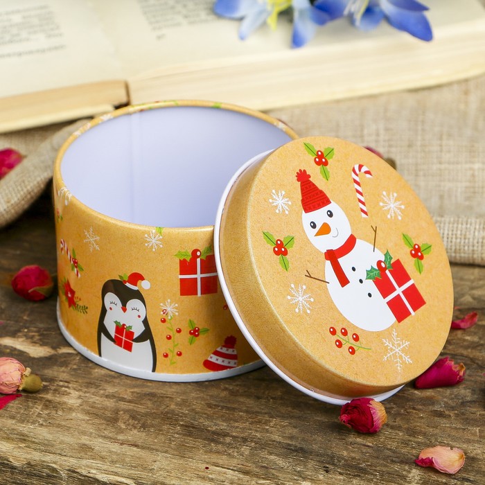 Шкатулка металл круглая "Новогодний праздник" 4,5х7,5х7,5 см
