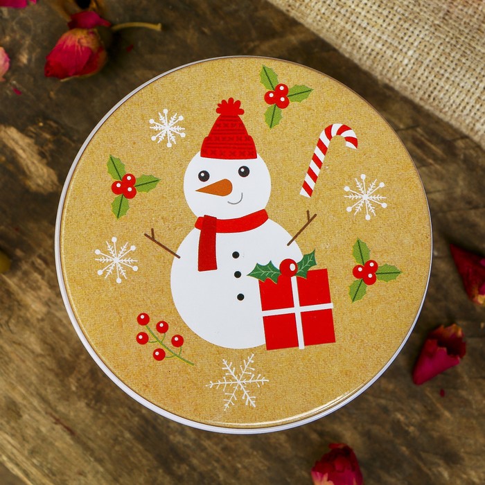 Шкатулка металл круглая "Новогодний праздник" 4,5х7,5х7,5 см