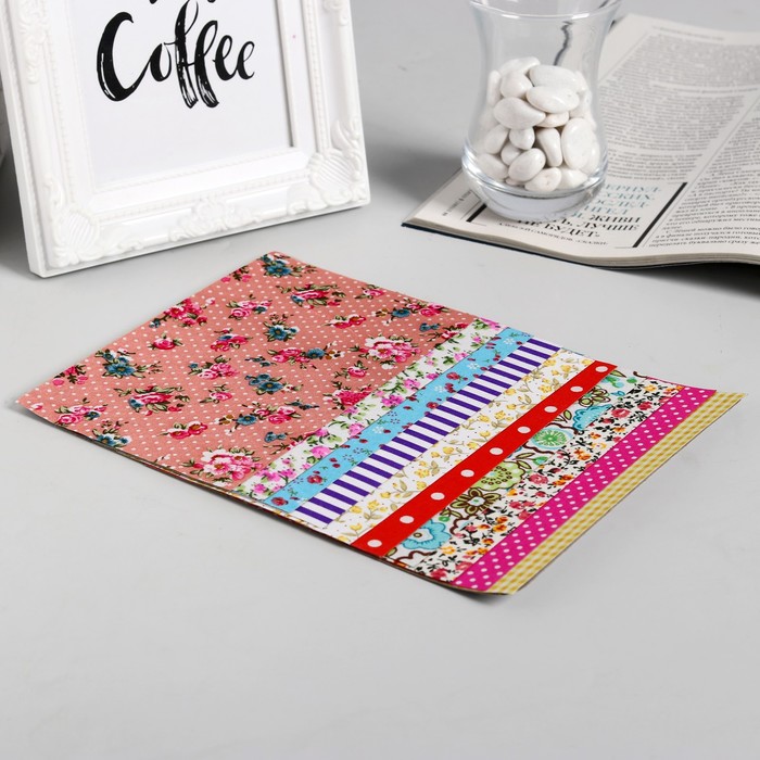 Ткань на клеевой основе для скрапбукинга (набор 10 листов) "Цветы и геометрия" МИКС 10х15см