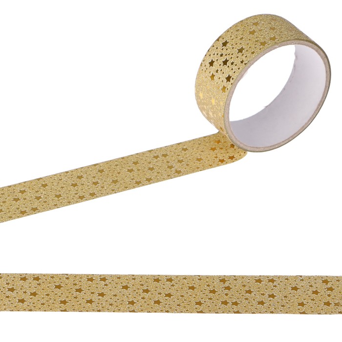Клейкая лента пластик "Звёздочки" золото намотка 5 метров ширина 3,6 см