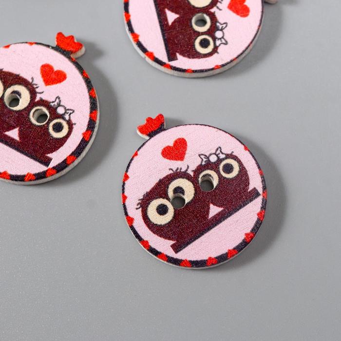 Набор пуговиц декоративных дерево "Совята на веточке" набор 10 шт 2,3х1,9 см