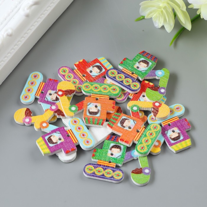 Набор пуговиц декоративных дерево "Экскаватор" набор 10 шт МИКС 3,1х2,4 см