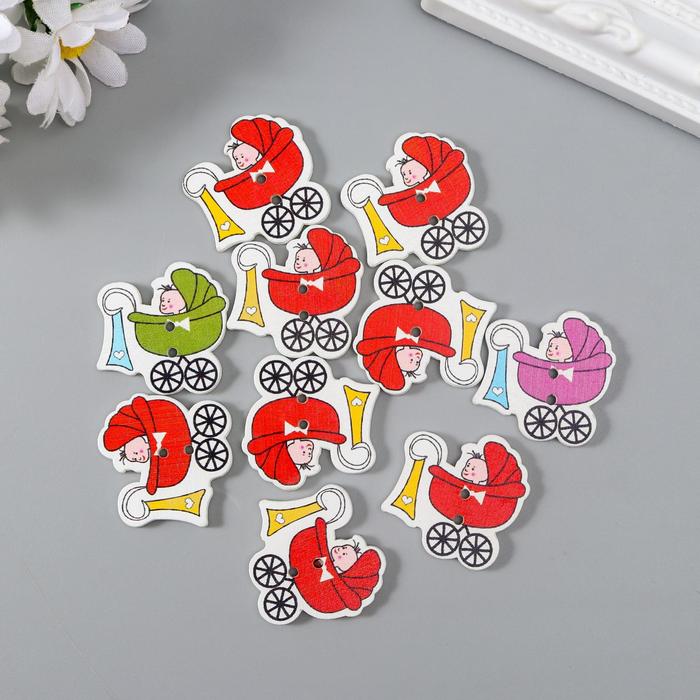 Набор пуговиц декоративных дерево "Малыш в коляске" набор 10 шт МИКС 2,7х2,6 см