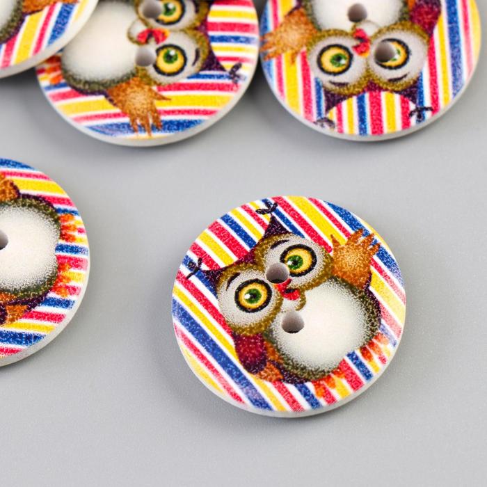 Набор пуговиц декоративных дерево &quot;Филины&quot; набор 10 шт МИКС 2,3х2,3 см