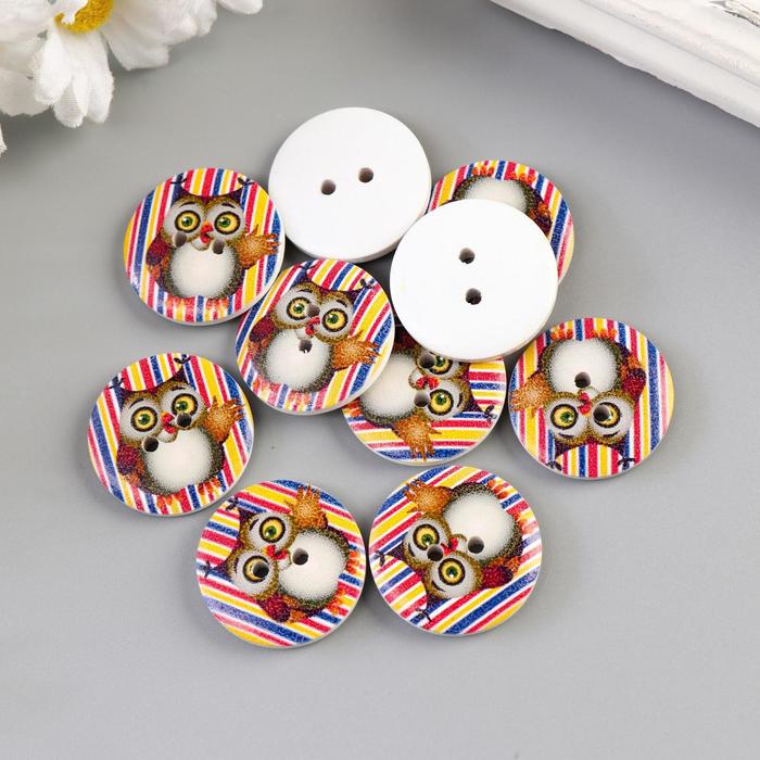 Набор пуговиц декоративных дерево "Филины" набор 10 шт МИКС 2,3х2,3 см