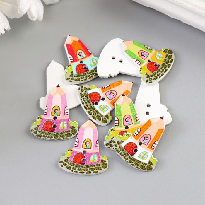 Набор пуговиц декоративных дерево &quot;Домик-карандаш&quot; набор 10 шт МИКС 2,5х2 см