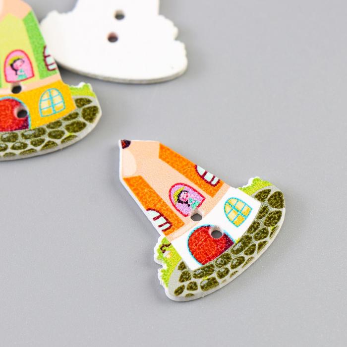 Набор пуговиц декоративных дерево "Домик-карандаш" набор 10 шт МИКС 2,5х2 см