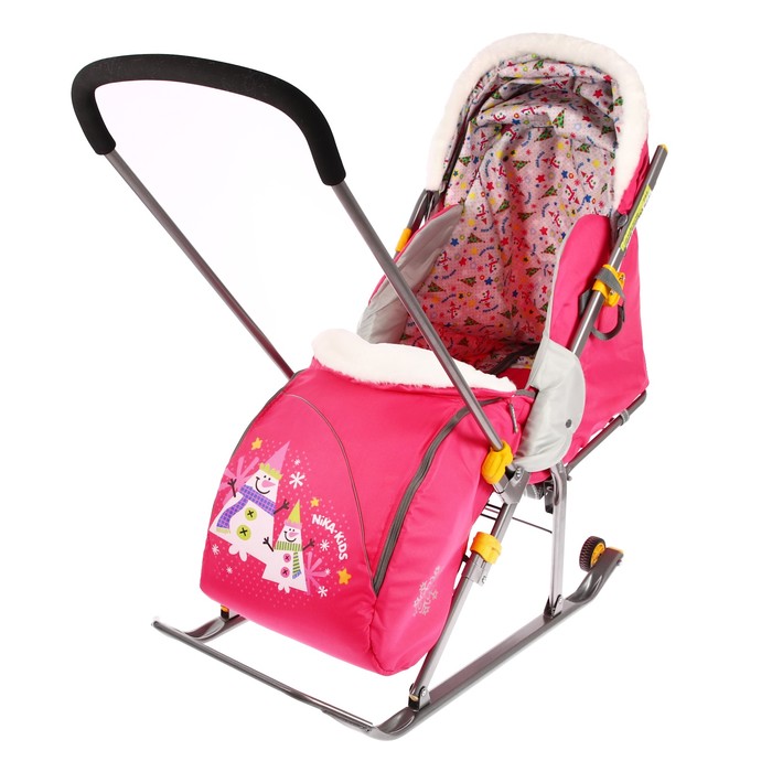 Санки-коляска "Ника детям 6. Снеговик", цвет розовый