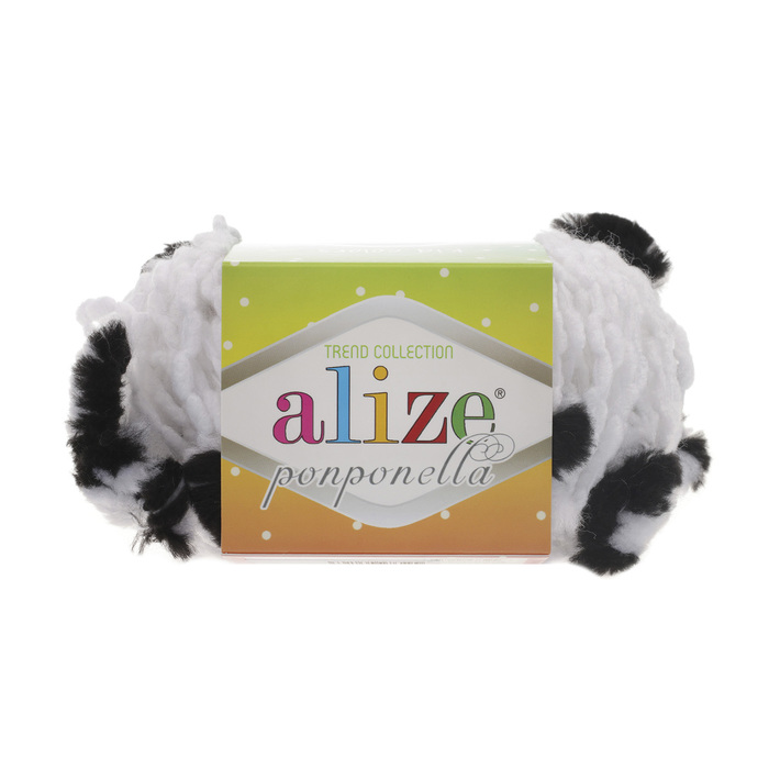 Пряжа "Ponponella" 92% акрил, 8% полиамид 110м/100гр (5108 белый с чёрным)