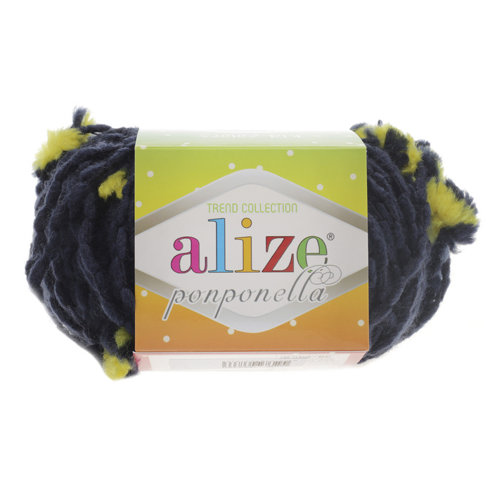 Пряжа "Ponponella" 92% акрил, 8% полиамид 110м/100гр (5188 синий с жёлт.)
