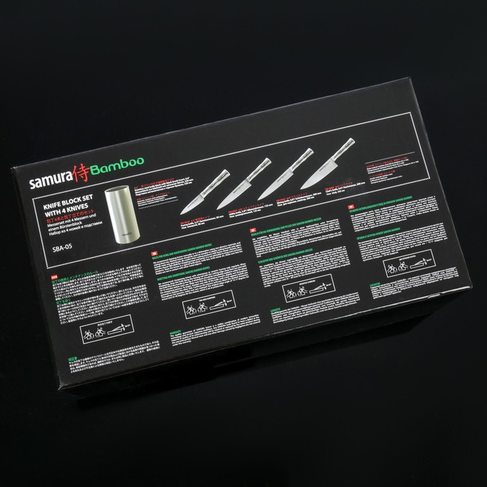 Набор кухонный Samura Bamboo: 4 ножа, подставка, в подарочной коробке