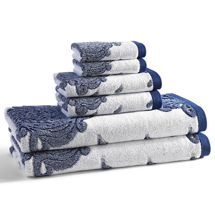 Полотенце Indigo, размер 76х132 см, белый/синий, махра