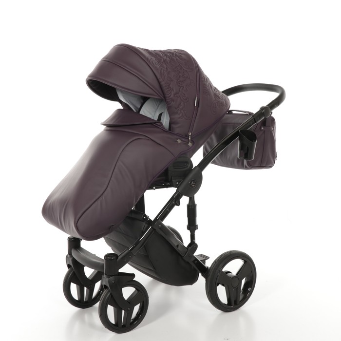 Коляска детская 3 в 1 JUNAMA ENZO JME-03 (фиолет.кожа/чёрая рама)