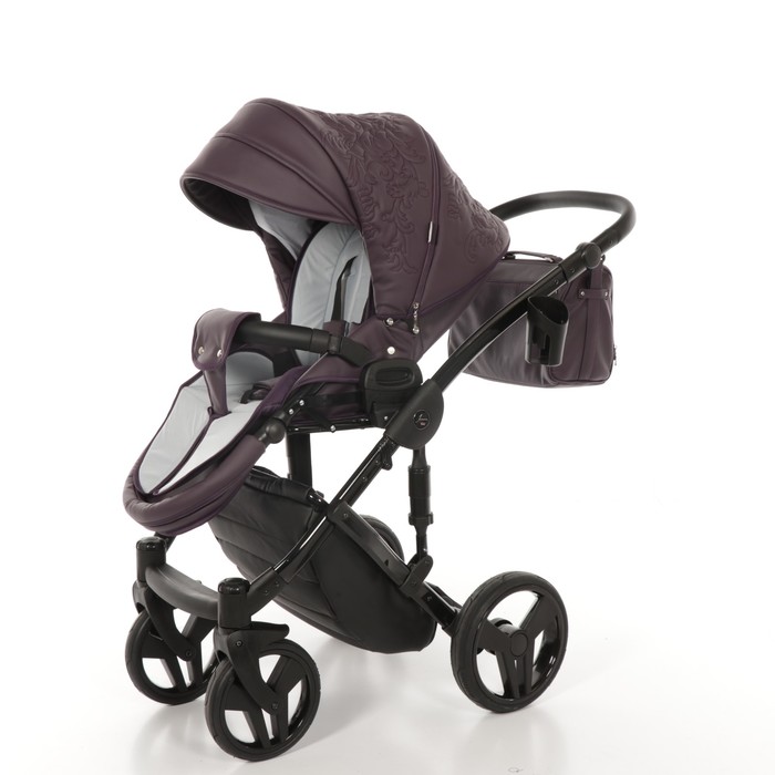 Коляска детская 3 в 1 JUNAMA ENZO JME-03 (фиолет.кожа/чёрая рама)
