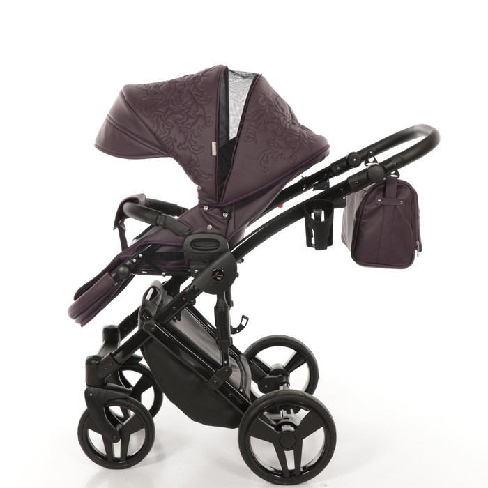 Коляска детская 3 в 1 JUNAMA ENZO JME-03 (фиолет.кожа/чёрая рама)