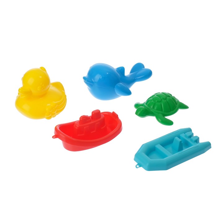 Набор для купания из 5 предметов: дельфин, черепаха, уточка, кораблик, лодочка
