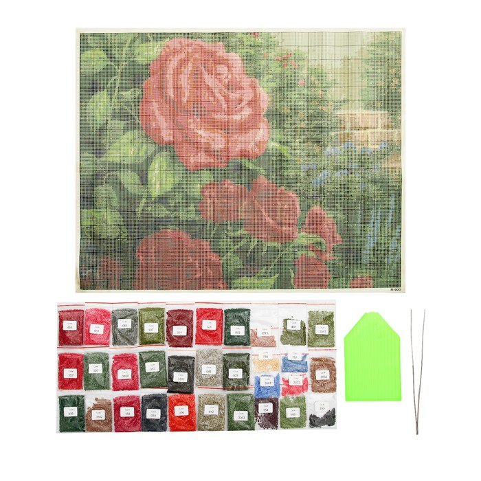 Алмазная мозаика "Розовый куст" 60*47 см, 32 цвета