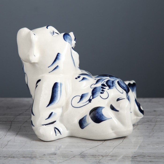 Копилка "Свинка Толстопуз" глазурь белая гжель