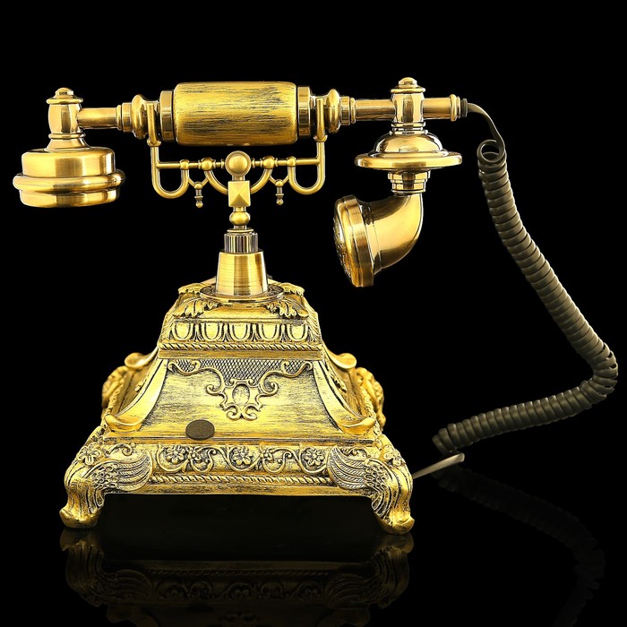 Ретро телефон, цвет потускневший бронзовый, полистоун, 20х26х24 см