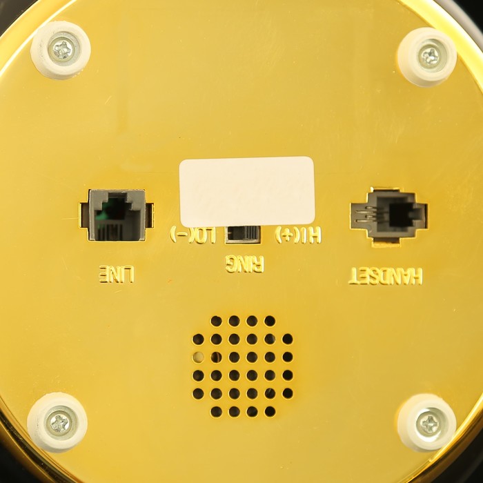 Ретро телефон, круглый, чёрный с золотистыми рисунками, керамика, пластик, 16х26х22 см