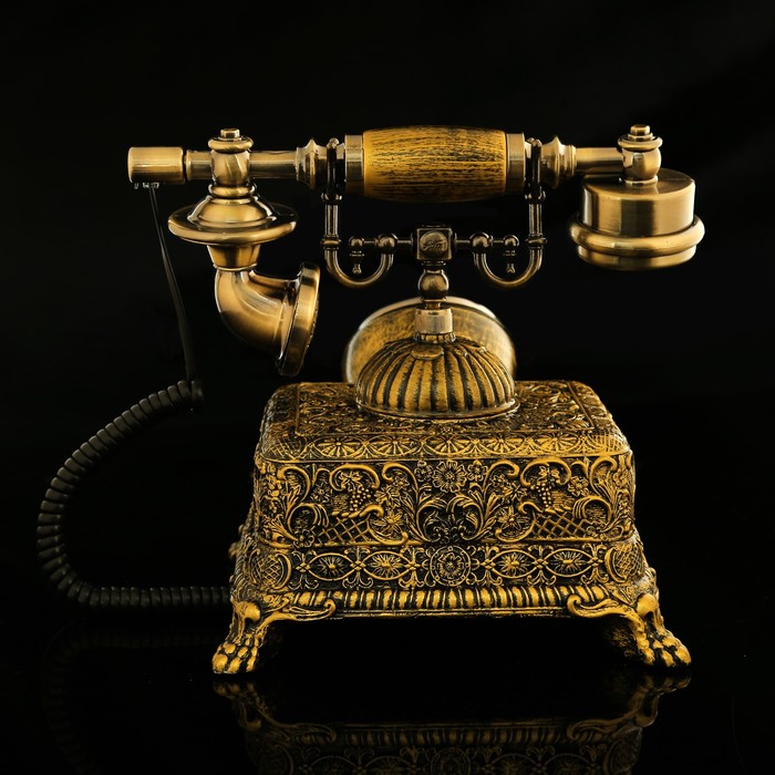 Ретро телефон, объёмный ажурный бронзовый узор, полистоун, 20х26х22 см