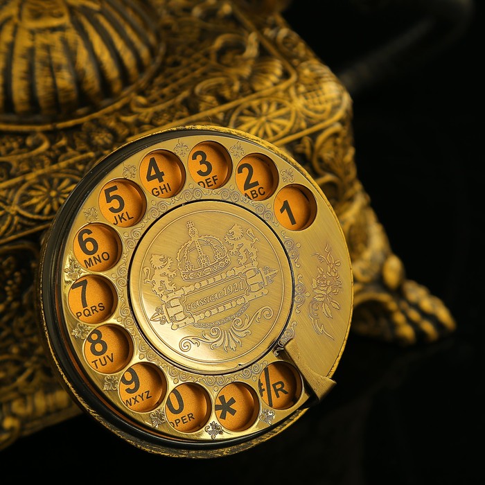 Ретро телефон, объёмный ажурный бронзовый узор, полистоун, 20х26х22 см