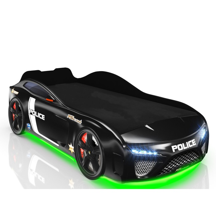 Кровать Romack Dreamer (2018), 1700 x 800 см, подсветка дна и фар, цвет полиция