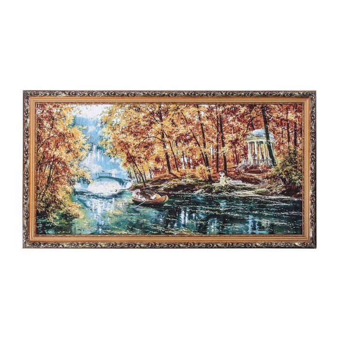 Гобеленовая картина "Парочка в лодке, в осеннем парке" 45*85 см