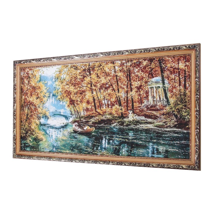 Гобеленовая картина "Парочка в лодке, в осеннем парке" 45*85 см