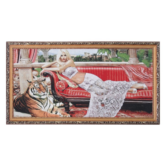 Гобеленовая картина "Девушка с тигром" 45*85 см