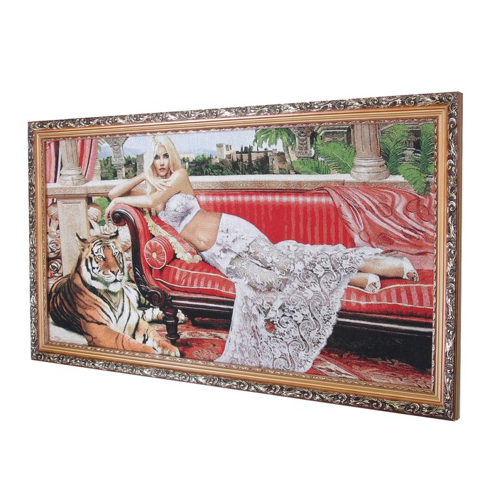Гобеленовая картина "Девушка с тигром" 45*85 см