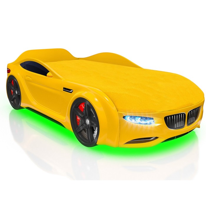 Кровать Romack Junior X5, 1500x700 см, подсветка дна и фар, цвет жёлтый