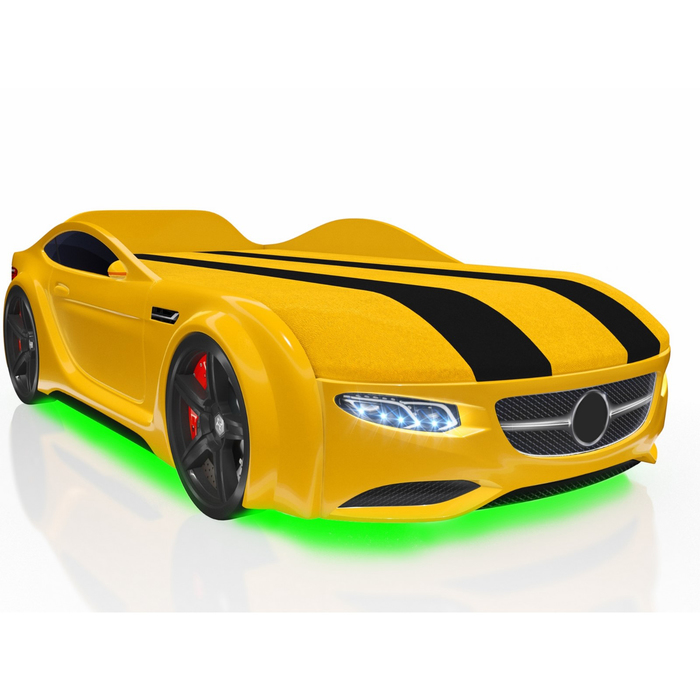 Кровать Romack Junior AMG, 1500x700 см, подсветка дна и фар, цвет жёлтый