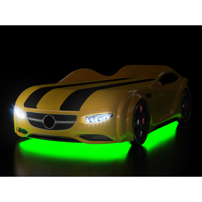Кровать Romack Junior AMG, 1500x700 см, подсветка дна и фар, цвет жёлтый