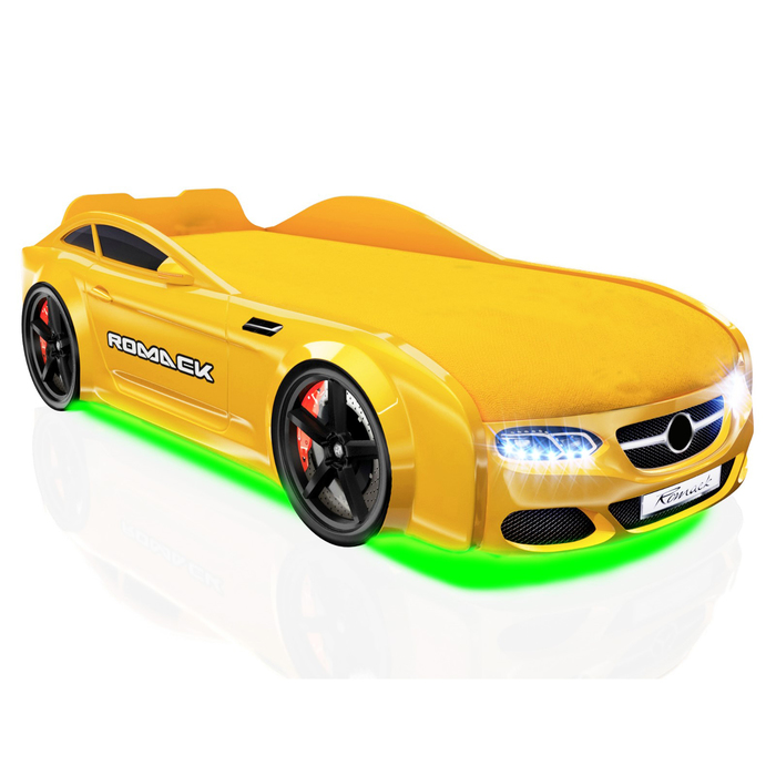 Кровать Romack Real-М AMG, 1900 x 800 см, подсветка дна и фар, цвет жёлтый