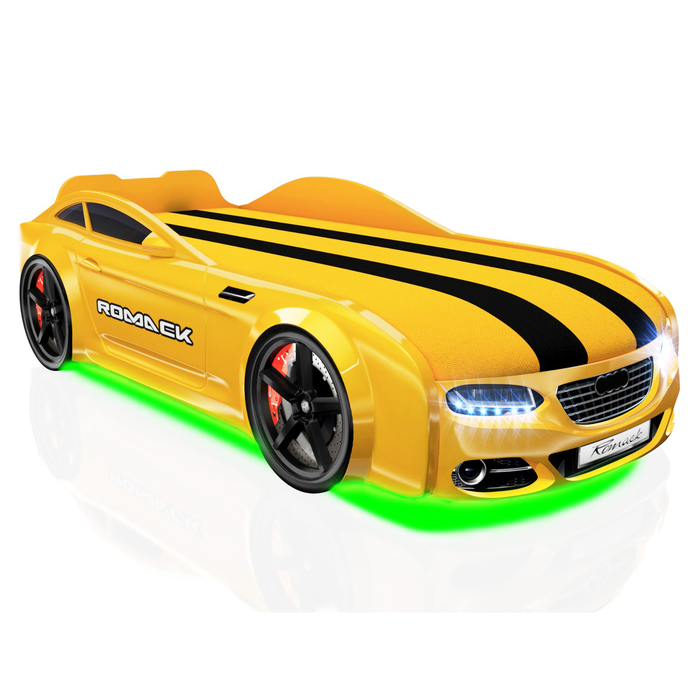 Кровать Romack Real-М A7 1900x800, подсветка дна и фар, цвет жёлтый