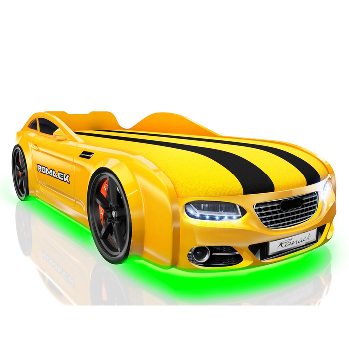 Кровать Romack Real-М A7 1900x800, подсветка дна и фар, цвет жёлтый