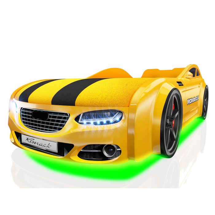 Кровать Romack Real-М A7 1900x800, подсветка дна и фар, цвет жёлтый