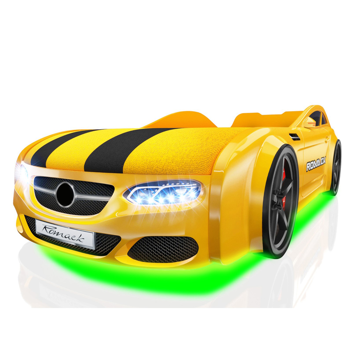 Кровать Romack Real-М AMG, 1900x800 см,подсветка дна и фар, цвет жёлтый