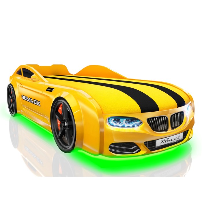 Кровать Romack Real-М X5, 1900x800, подсветка дна и фар, цвет жёлтый