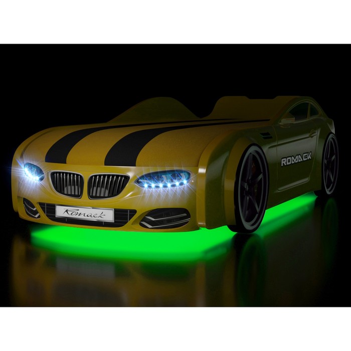Кровать Romack Real-М X5, 1900x800, подсветка дна и фар, цвет жёлтый