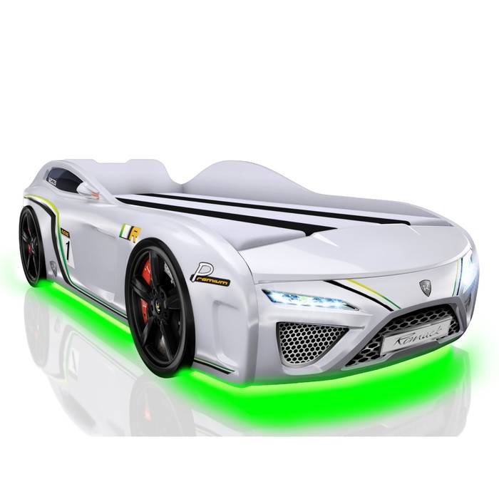 Кровать Romack SportLine (2018), 1700 x 800 см, подсветка дна и фар, цвет белый